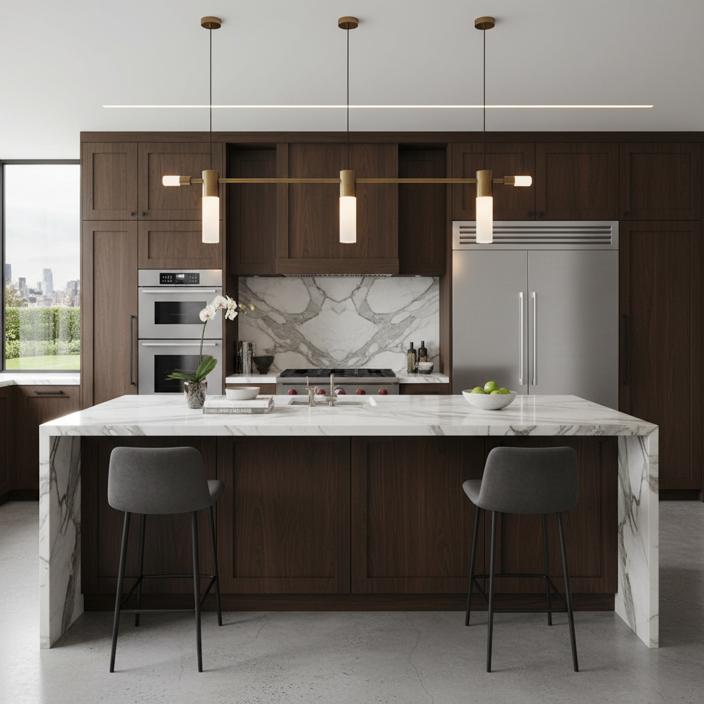 Luxury modern kitchen with marble island