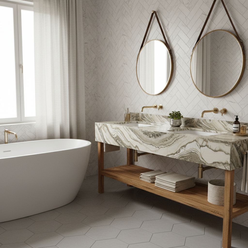 Bathroom Design – Featuring Fantasy Brown Marble