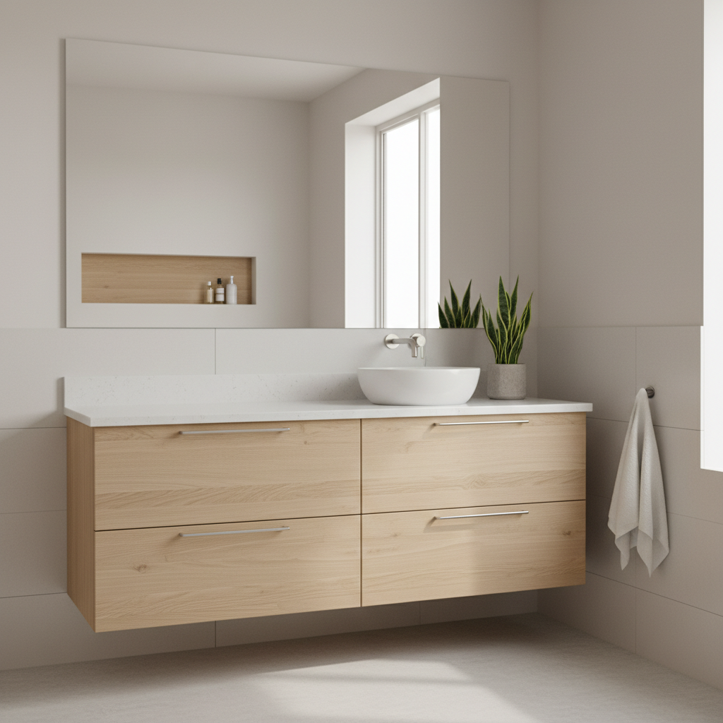 Minimalist bathroom with white quartz
