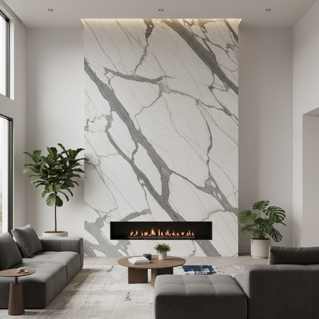Fireplace with porcelain surround