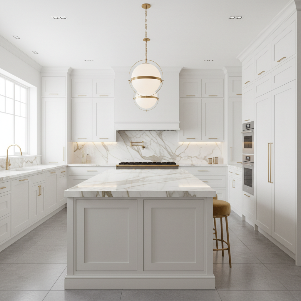 Modern kitchen with marble island