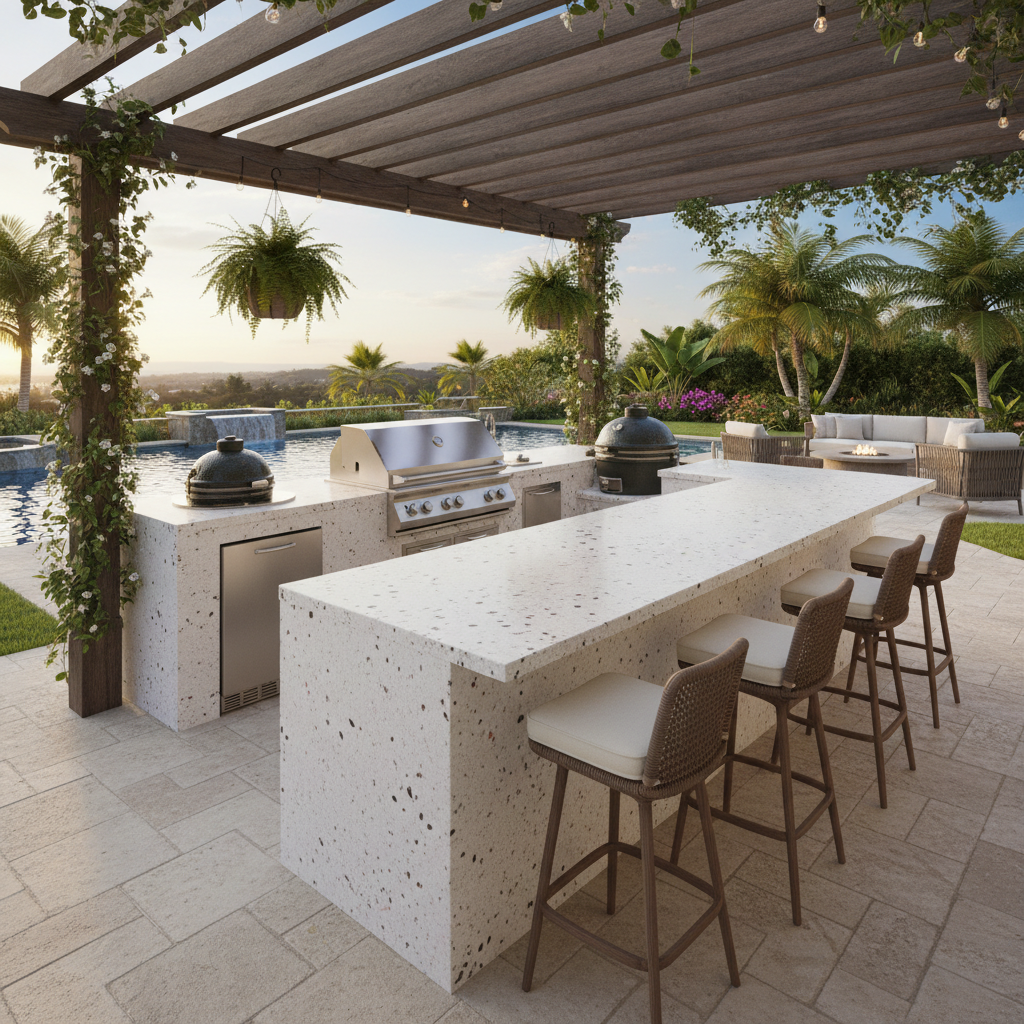 Outdoor Kitchen Design – Featuring Colonial White Granite