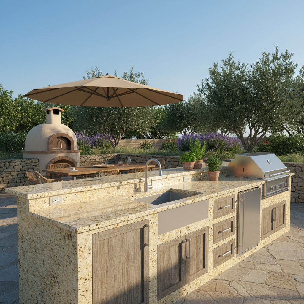 Outdoor Bar Design – Featuring Giallo Ornamental Granite