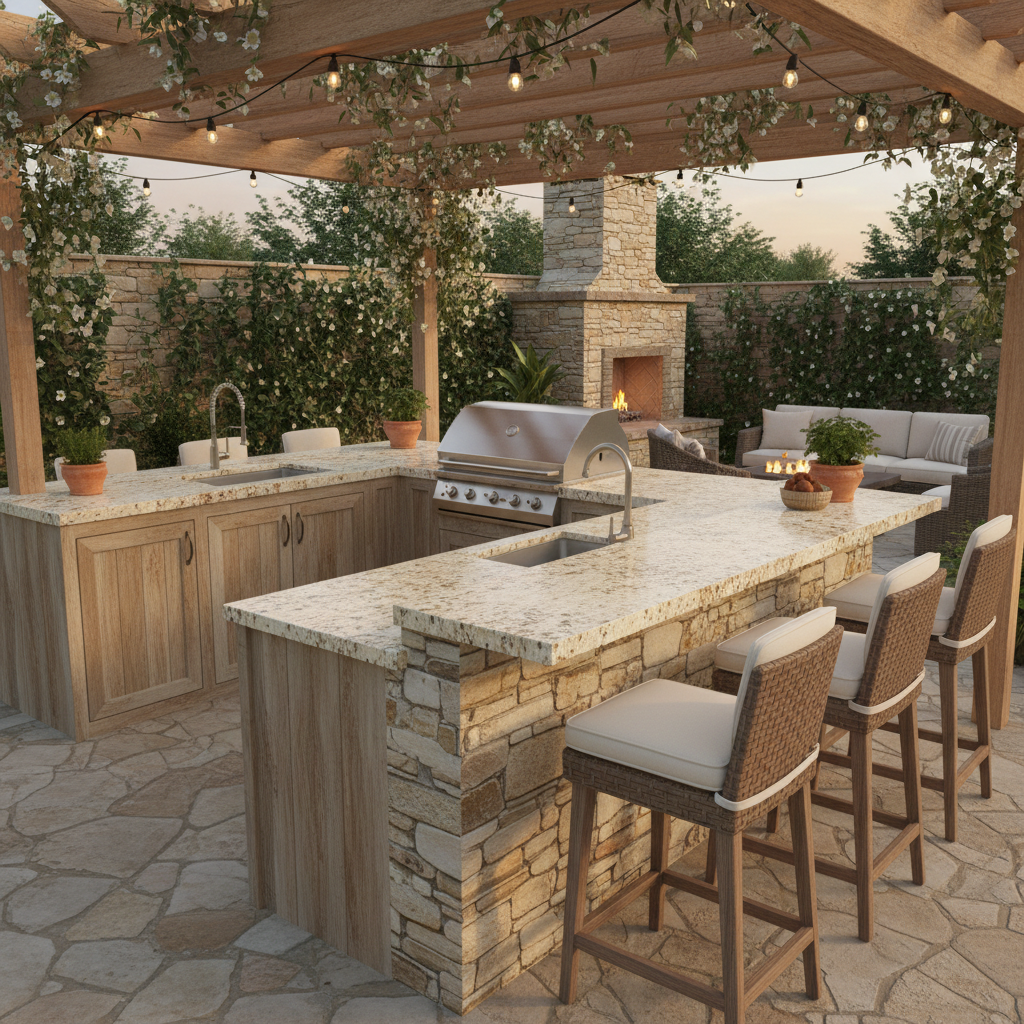 Outdoor BBQ Design – Featuring Ivory Brown Granite